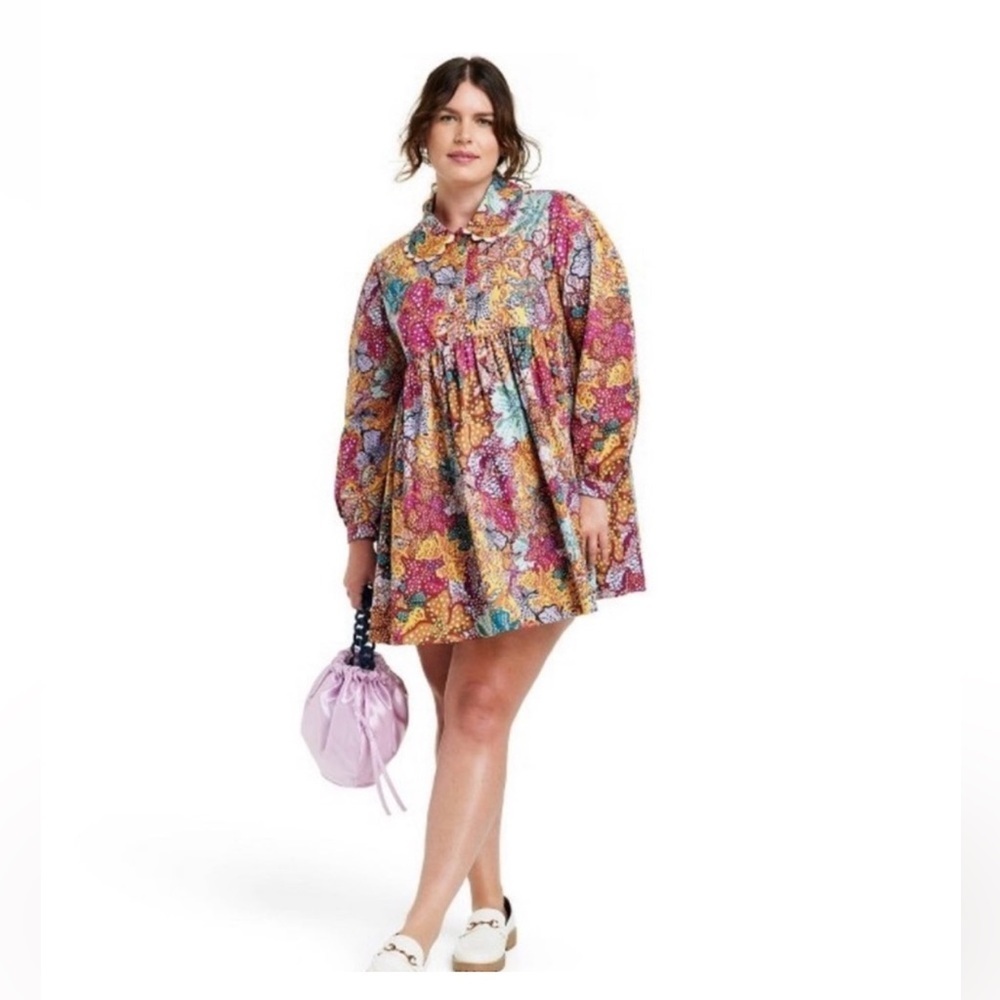 🎈Kika Vargas x Target Anemone Floral Mini Babydoll Dress Sz 1x Colorful